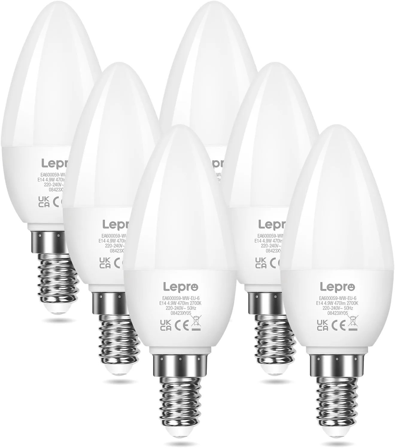 Bild von Lepro E14 LED Glühbirne im 6er-Pack mit 4,9 Watt und 470 Lumen, warmweiß 2700K, ersetzt 40 Watt