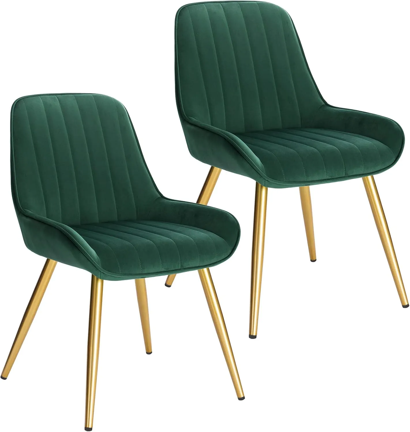 Bild von Lestarain 2er Set Esszimmerstühle im Retrodesign mit Samtbezug und Metallbeinen in Dunkelgrün