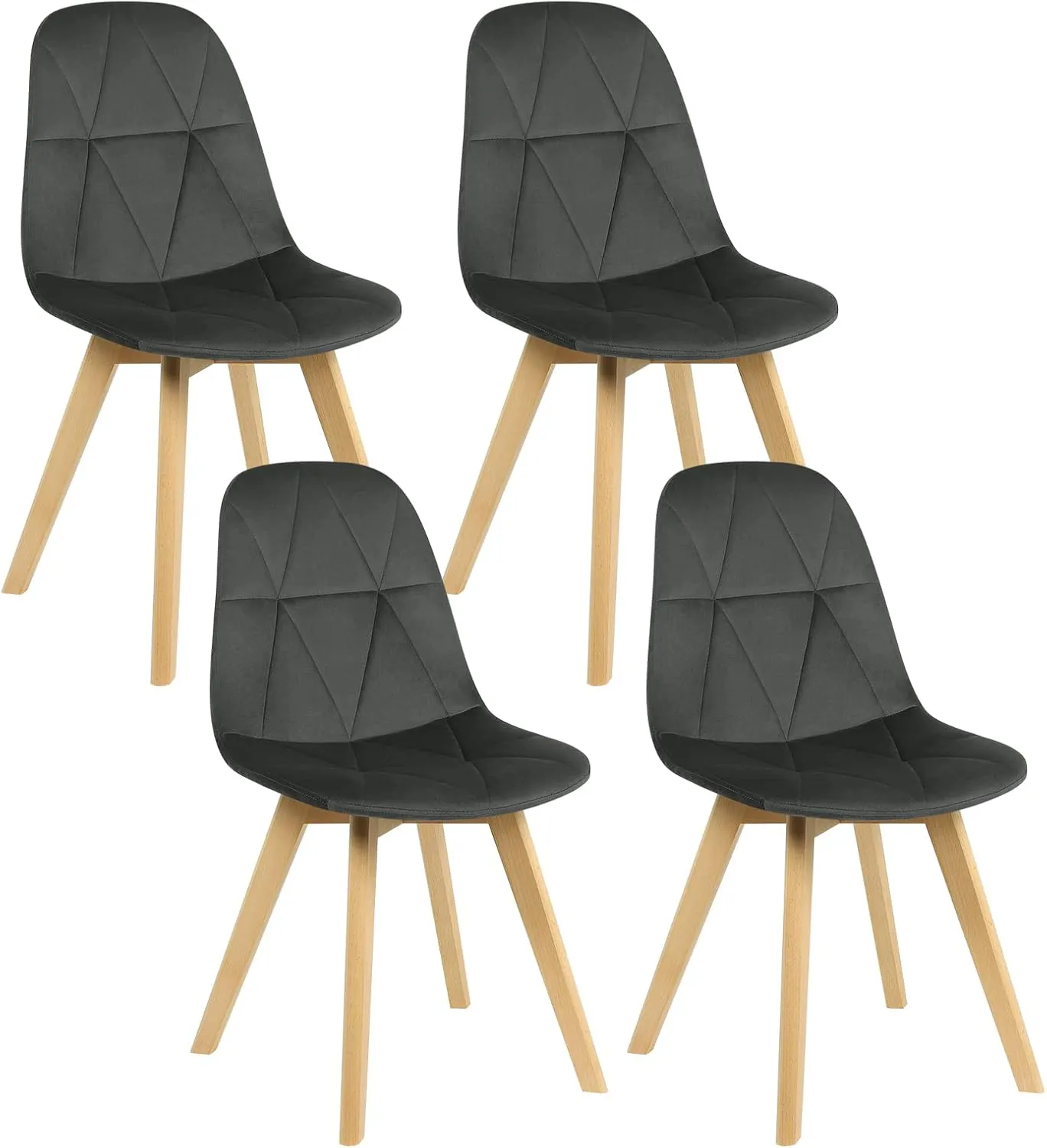 Bild von Lestarain 4er Set Esszimmerstühle mit Rückenlehne in Dunkelgrau aus Samt und Massivholzbeinen, Modell LCNI115001-4