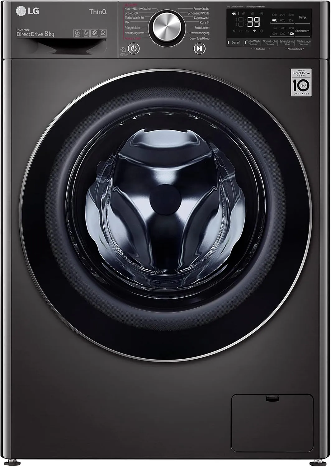 Bild von LG F4WV708P2BA Frontlader Waschmaschine mit 8 kg, Wi-Fi, AI Direct Drive und TurboWash 360° in Metallic Black Steel