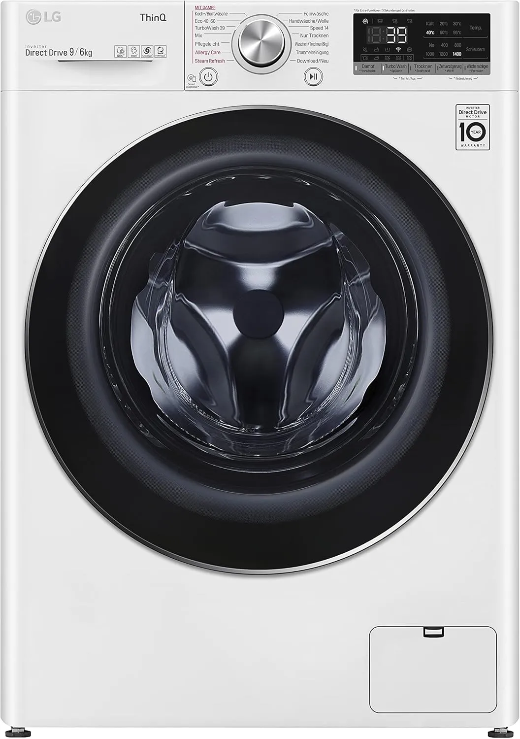 Bild von LG V7WD96H1A Waschtrockner mit 9 kg Wasch- und 6 kg Trockenkapazität, 1400 U/min, Steam, TurboWash 360°, neuer Trommeltechnologie und Wi-Fi-Funktion in Weiß