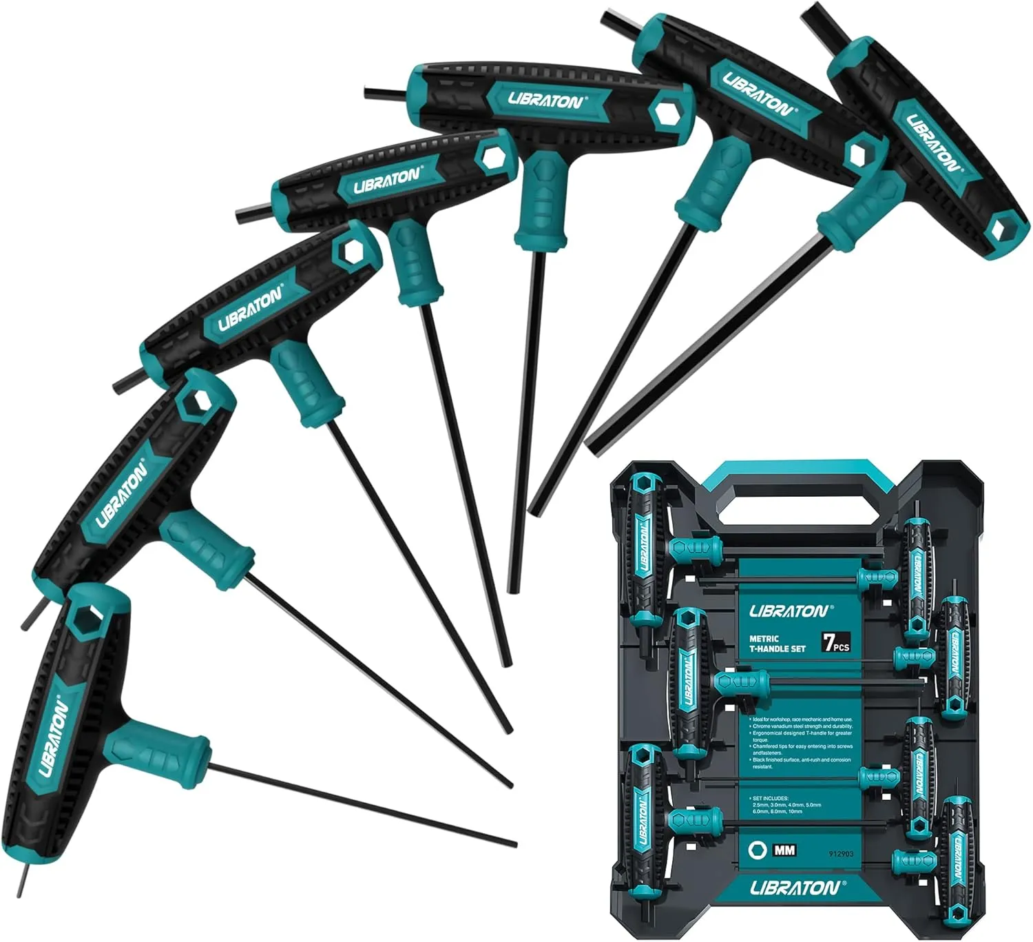 Bild von LIBRATON T-Griff Schraubendreher Set mit 7 Teilen, metrisch von 2,5 bis 10 mm