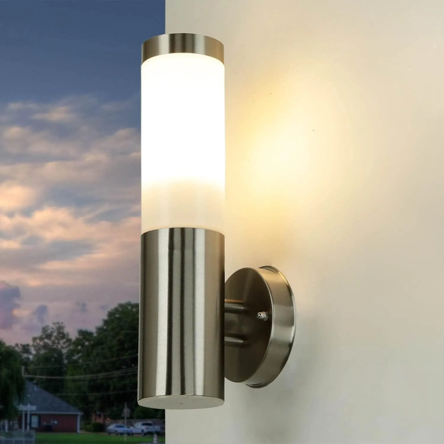 Bild von Licht-Erlebnisse Außenlampe aus Edelstahl in Silber mit IP44 Schutz, 33 cm hoch und 8 cm Durchmesser für Eingang, Terrasse und Garten