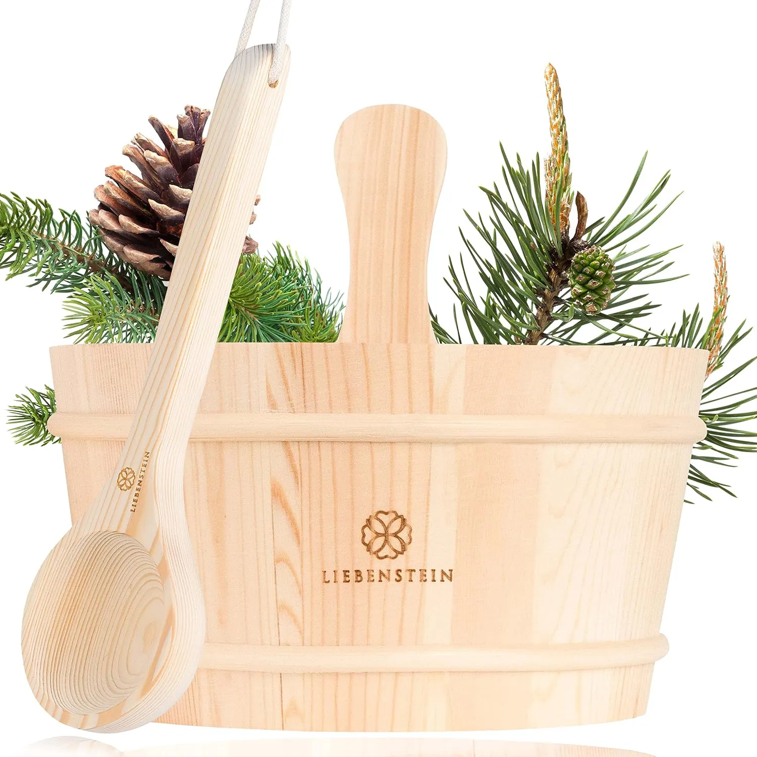 Bild von Liebenstein Sauna Set mit 4 Litern aus handgefertigtem finnischem Kiefernholz, inklusive Eimer, Kelle und Schutzeinsatz