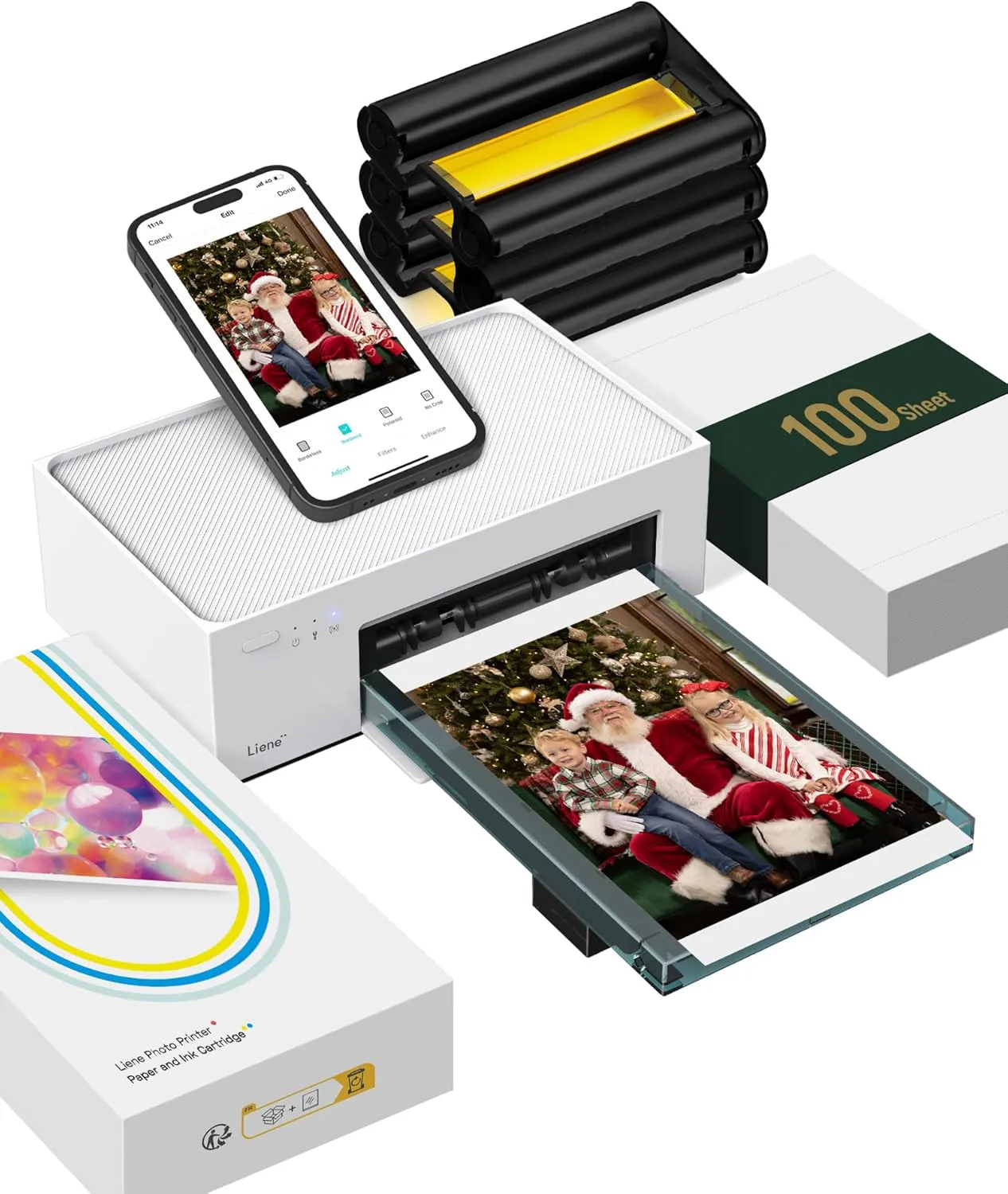 Bild von Liene Fotodrucker für Smartphones mit 100 Blatt Fotopapier und 300 DPI Farbsublimation