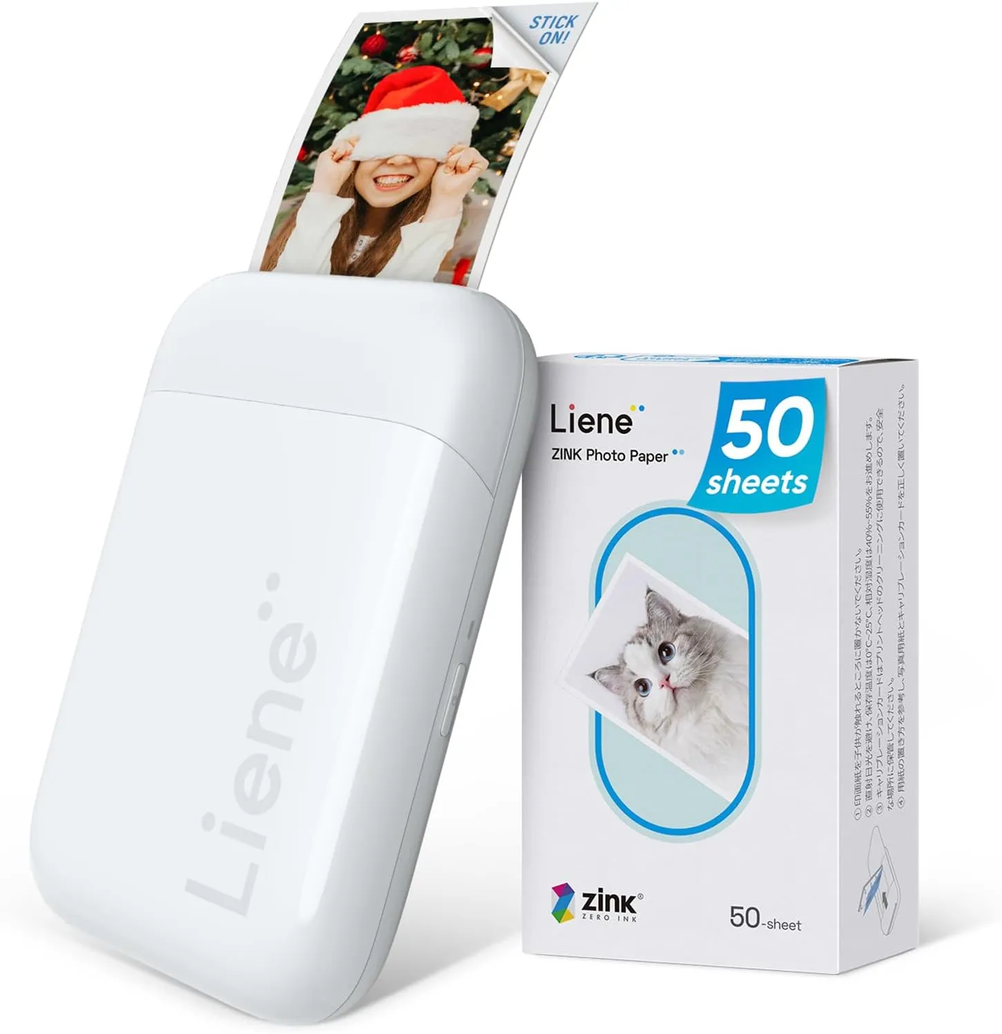 Bild von Liene Mini Fotodrucker für Smartphones mit 50 Blatt Zink-Fotopapier und integriertem Akku, kompatibel mit iOS und Android