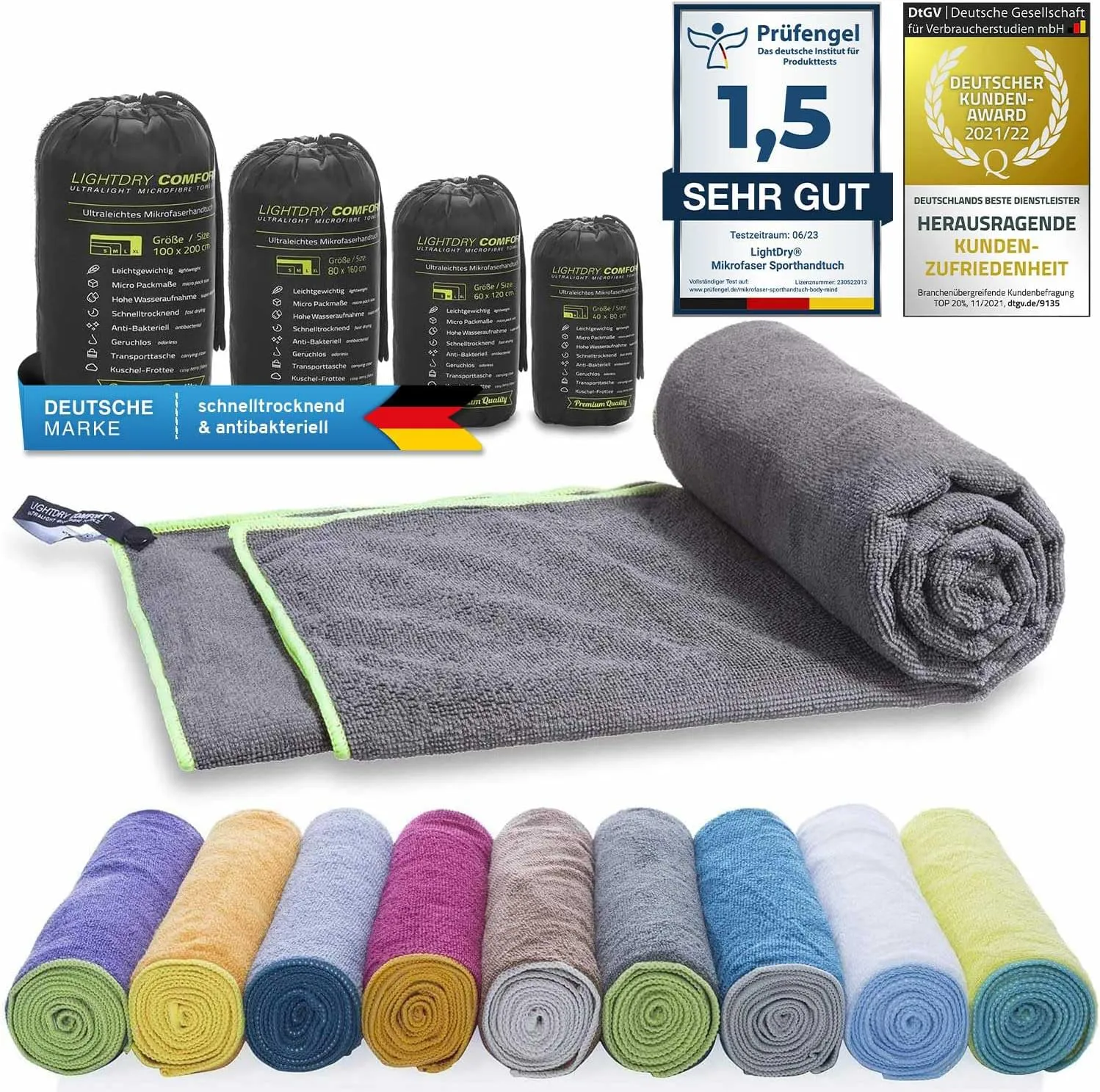 Bild von LightDry Original Mikrofaser Sporthandtuch für Reisen und Fitness, saugfähig, leicht, antibakteriell und schnell trocknend