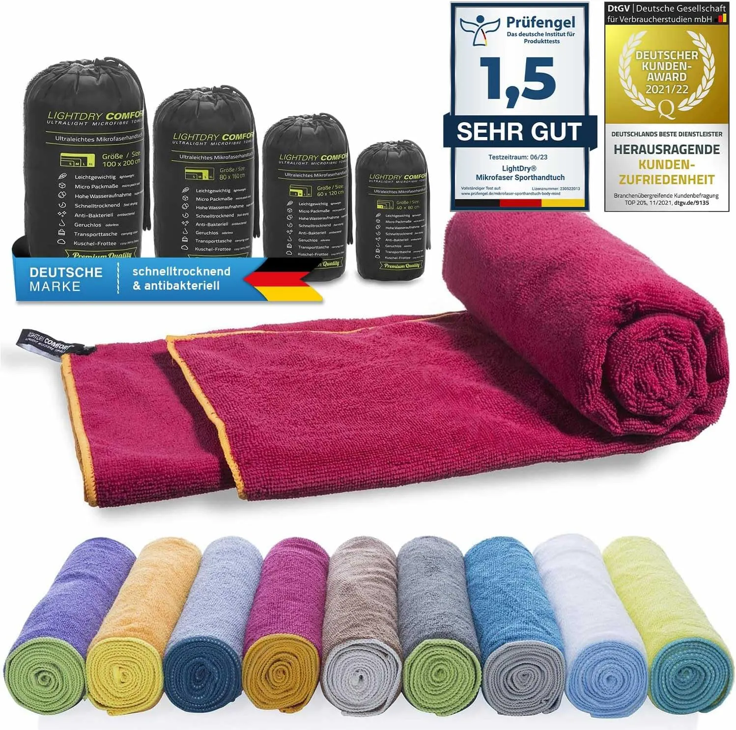 Bild von LightDry Original Mikrofaser Sporthandtuch für Reisen und Fitness, saugfähig, leicht und schnell trocknend