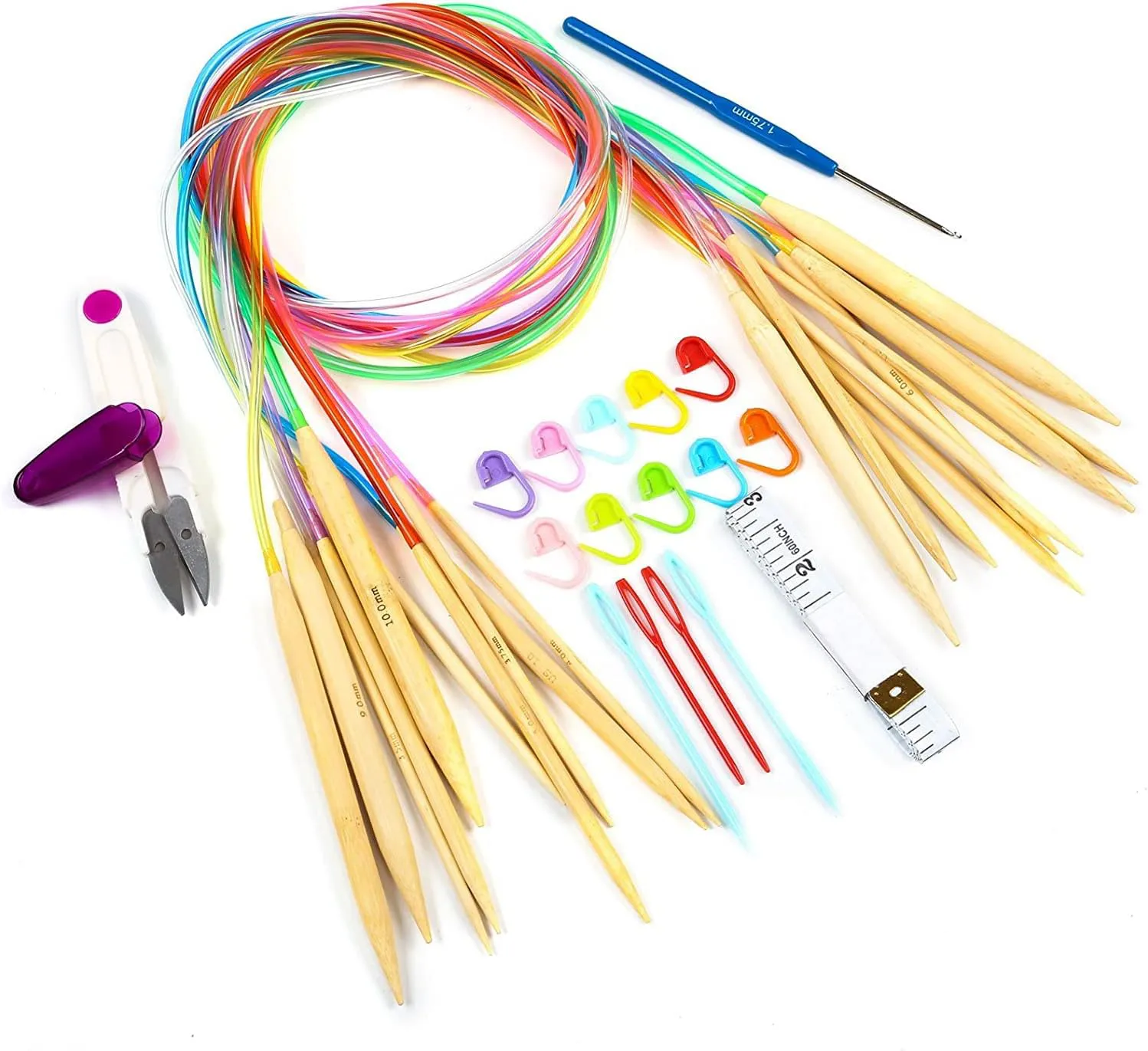 Bild von LIHAO Rundstricknadel Set mit 10 Paar Bambusnadeln und Zubehör in den Größen 3.5 bis 10.0 mm