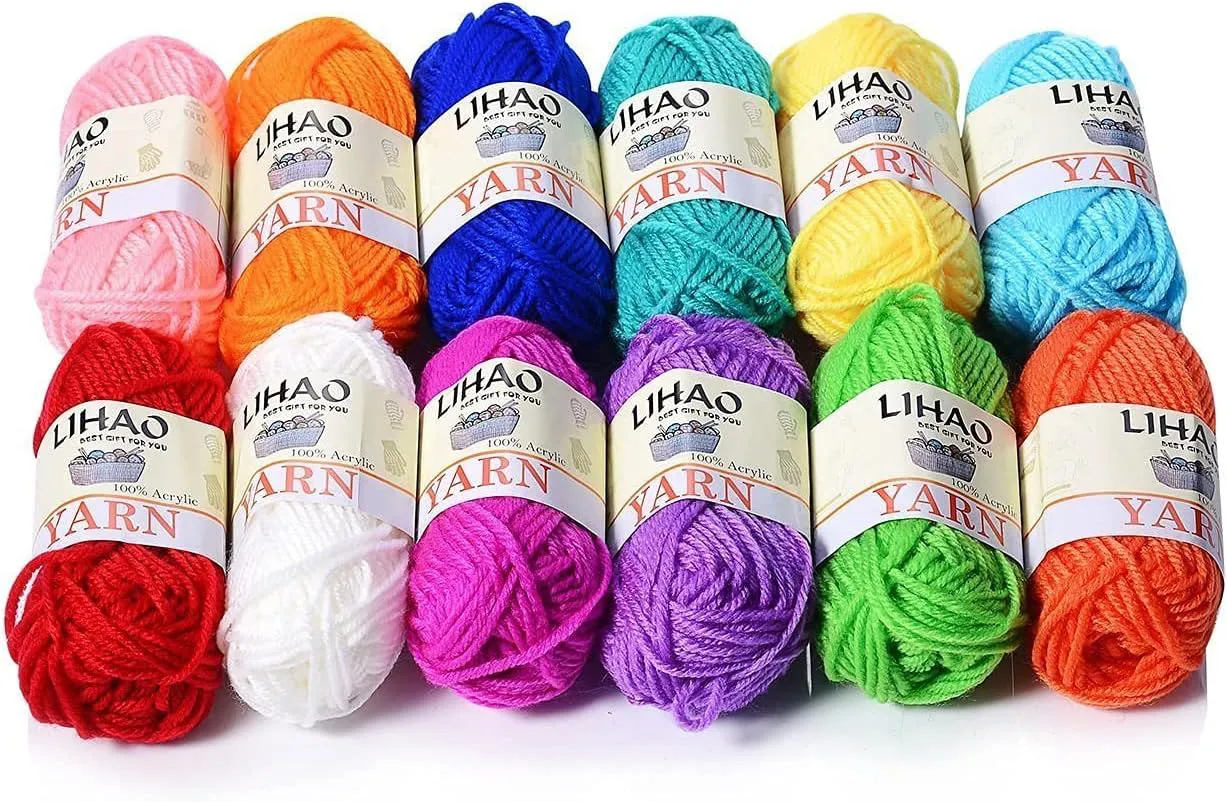 Bild von LIHAO Strickwolle Set mit 12 x 15 g in 12 Farben für Handstricken und Häkeln