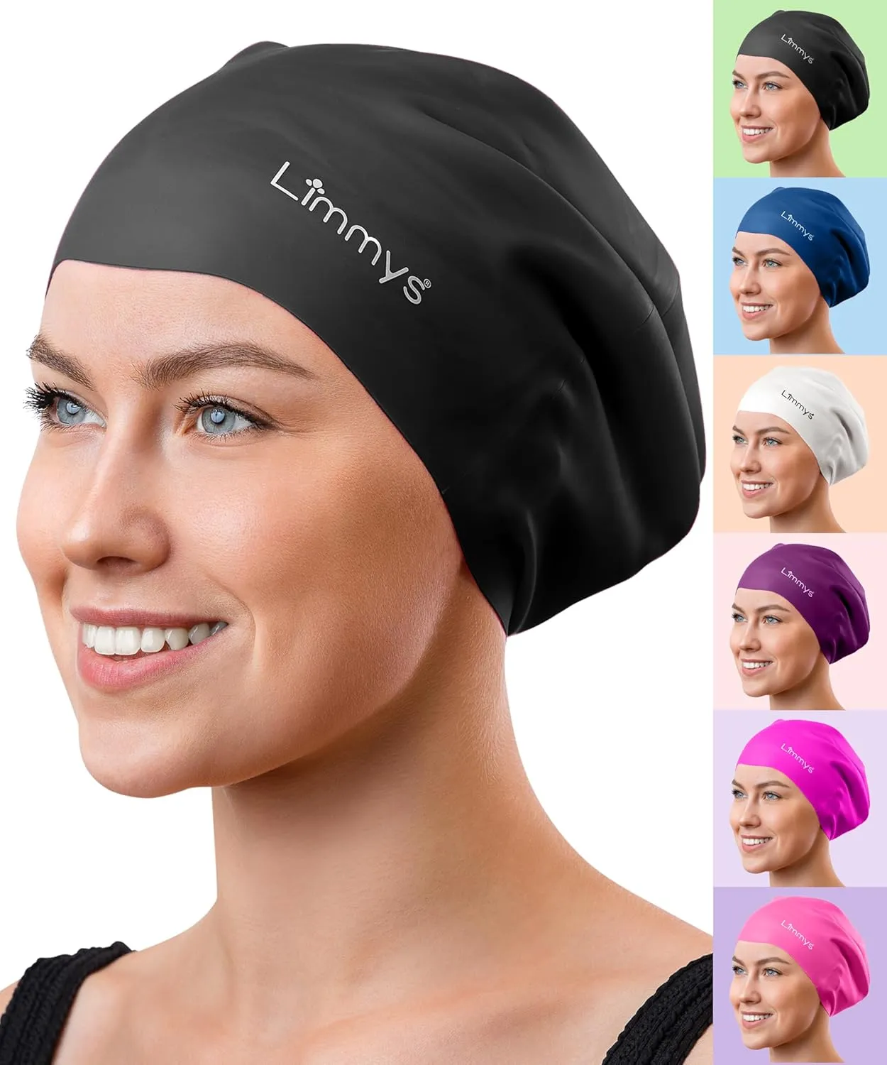 Bild von Limmys Badekappe für lange Haare aus 100% Silikon, dehnbar und bequem, in verschiedenen Farben erhältlich
