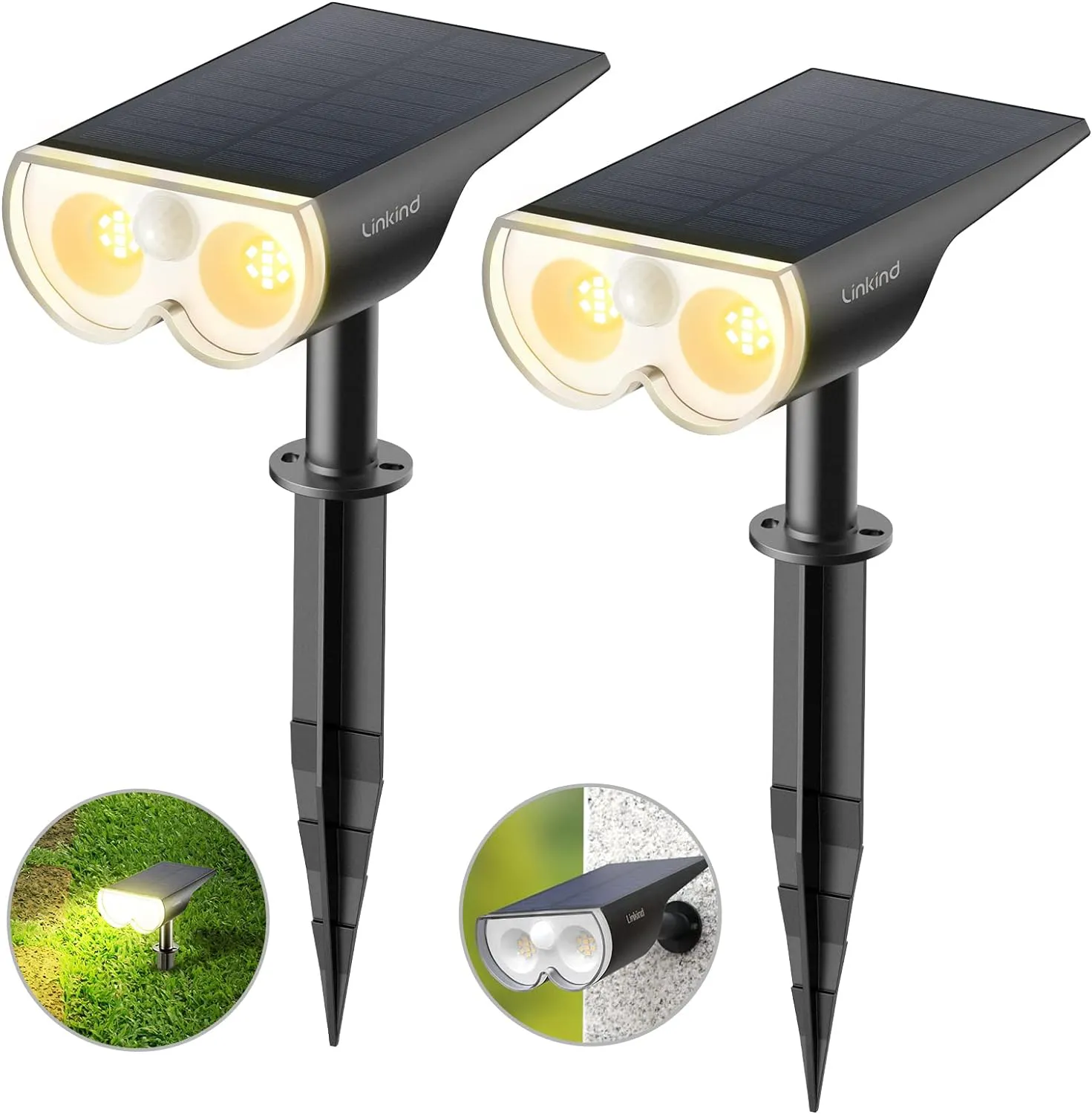 Bild von Linkind Solarlampen für außen im 2er Set mit Bewegungsmelder, 3000K Warmweiß und 1000 Lumen
