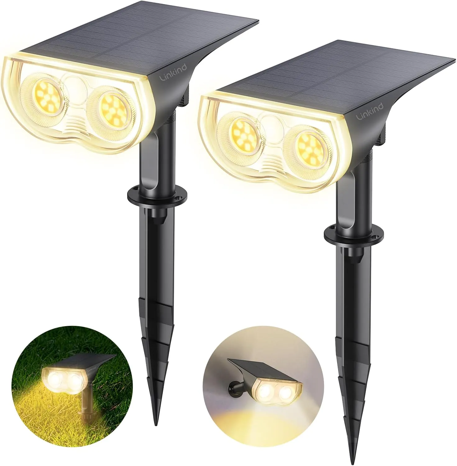 Bild von Linkind StarRay LED Solarlampen mit Lichtsensor, 800 Lumen, 3000K Warmweiß, IP65 wasserdicht, 2 Stück für Außenbereiche