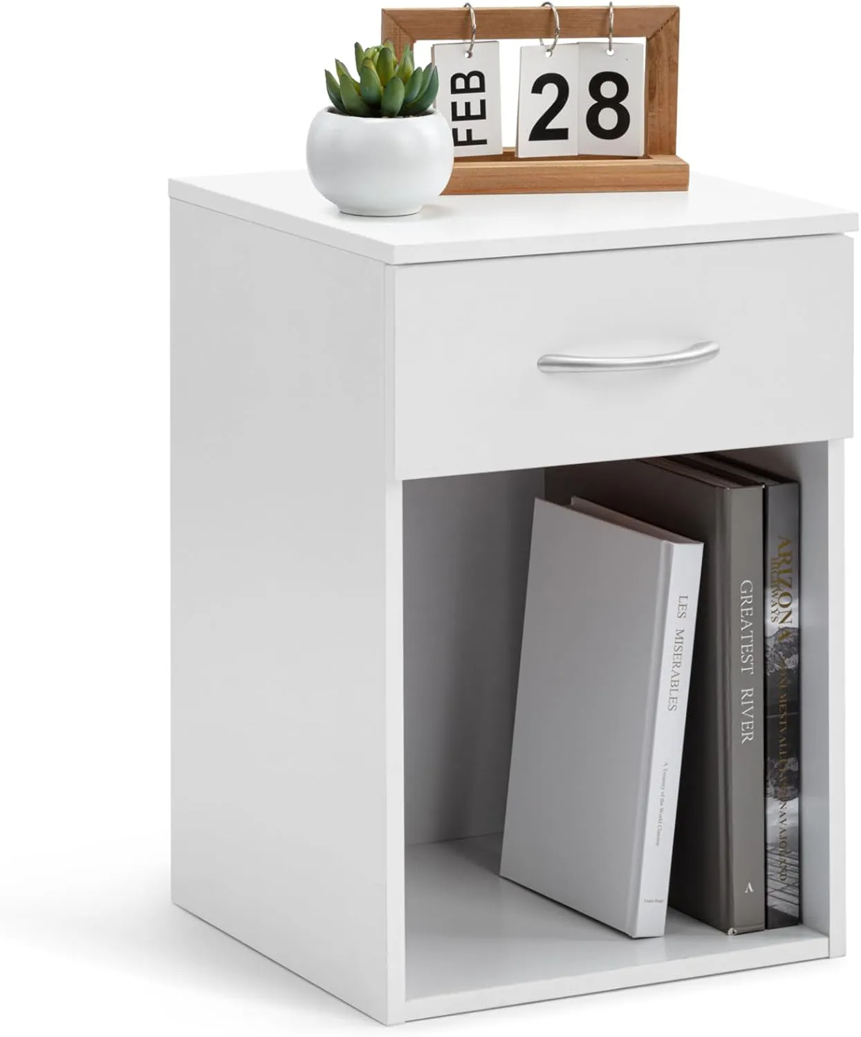 Bild von Linsar Beistelltisch in Weiß mit Schublade und Griff im zeitlosen Design