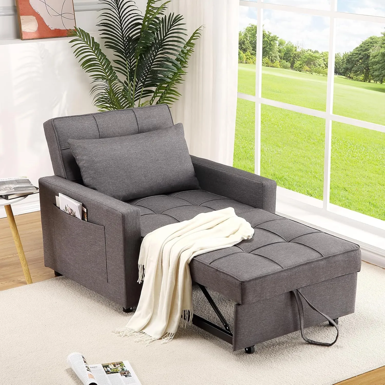Bild von Litake 3-in-1 Klappsofa mit Bettfunktion und verstellbarer Rückenlehne, platzsparend und mit Seitentasche