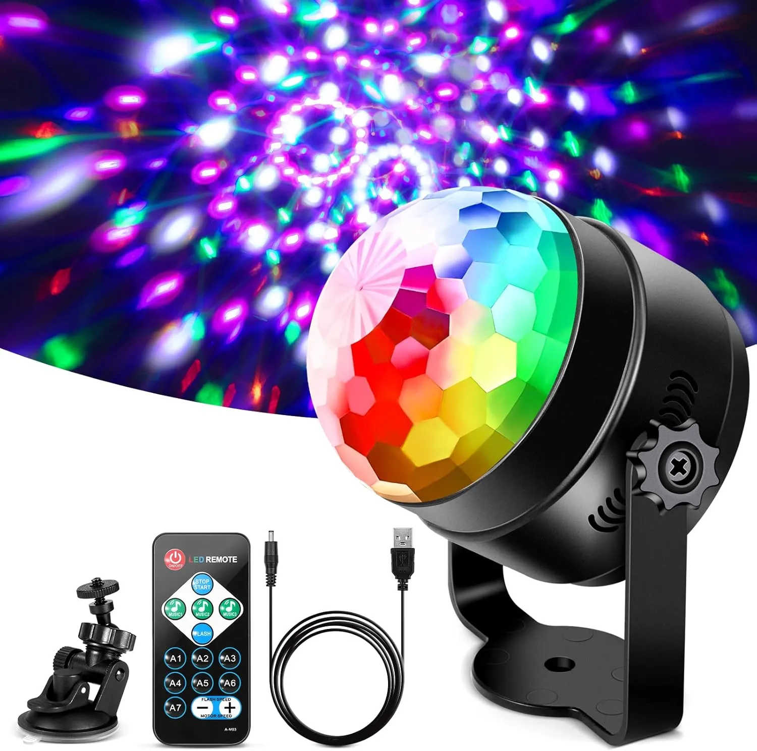 Bild von Litake Discokugel mit 6 Watt LED und 7 Farbwechselmodi, musikgesteuert, inklusive Fernbedienung und 4 Meter USB Kabel
