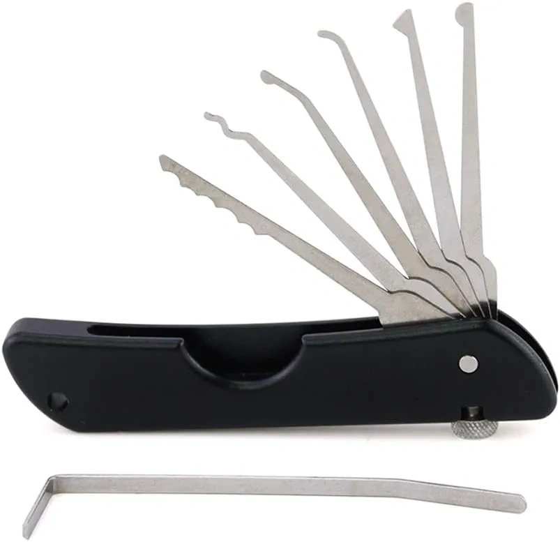 Bild von Loboo Idea 7-in-1 tragbares Dietrich-Set im Taschenmesser-Format aus Edelstahl in Schwarz