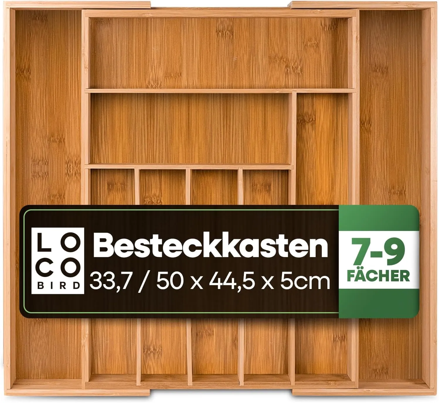 Bild von Loco Bird Besteckkasten aus Bambus verstellbarer Organizer für Küchenschubladen