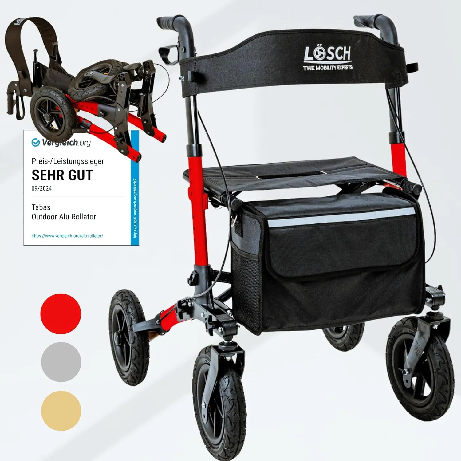 Bild von Lösch Reha Mobility faltbarer Rollator mit Sitz und Luftbereifung für Senioren