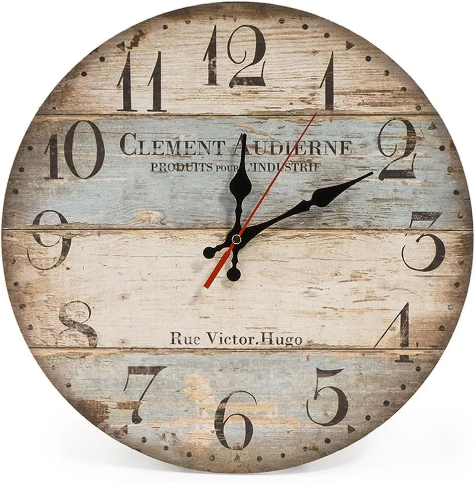 Bild von LOHAS 12 Zoll Holz Wanduhr im Landhausstil mit stillem Mechanismus für Küche, Home Office, Wohnzimmer und Schlafzimmer