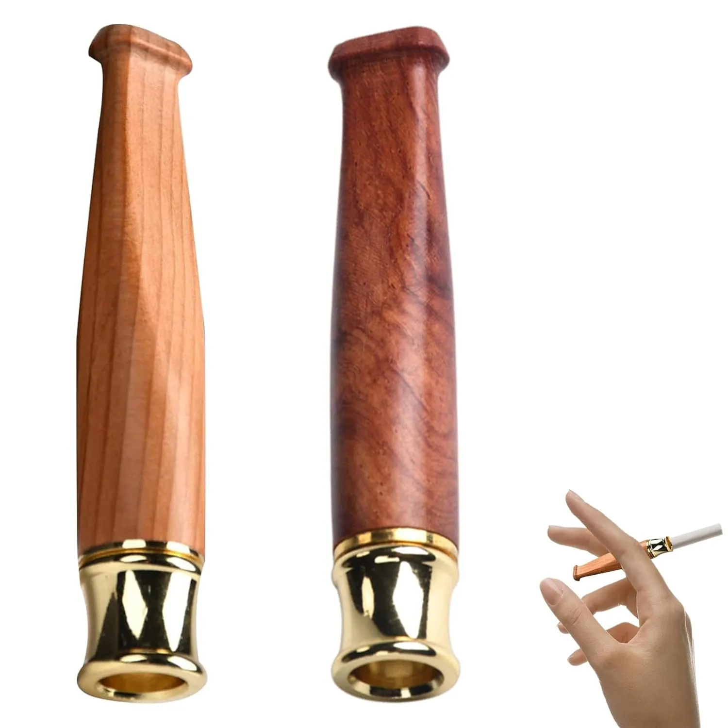 Bild von LONGHAO 2er Set handgefertigter Holz Zigarettenhalter für feine, mittlere und grobe Zigaretten