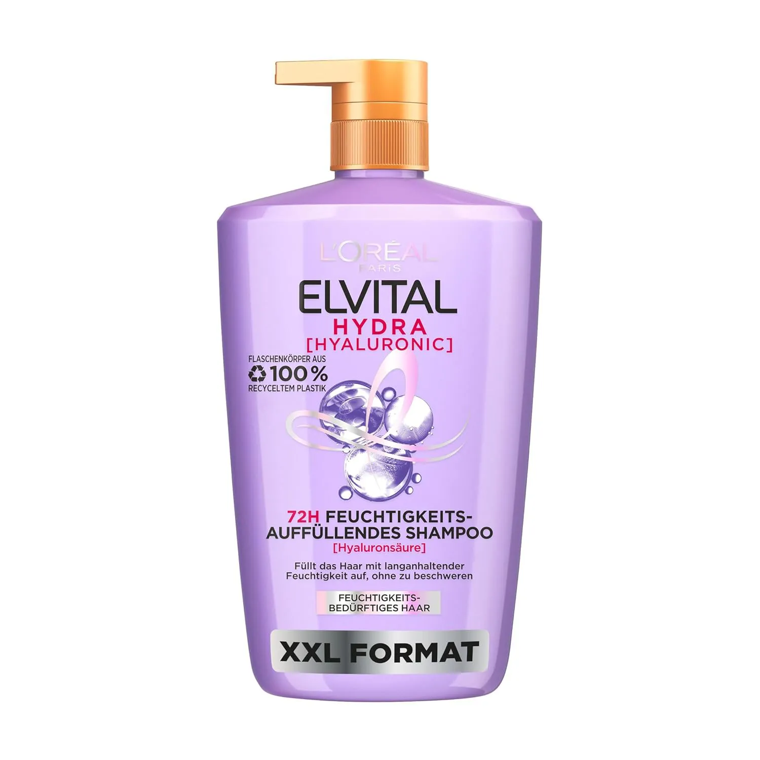 Bild von L'Oréal Paris Elvital Hydra Hyaluronic XXL Shampoo mit 1000ml für glänzendes Haar und langanhaltende Feuchtigkeit