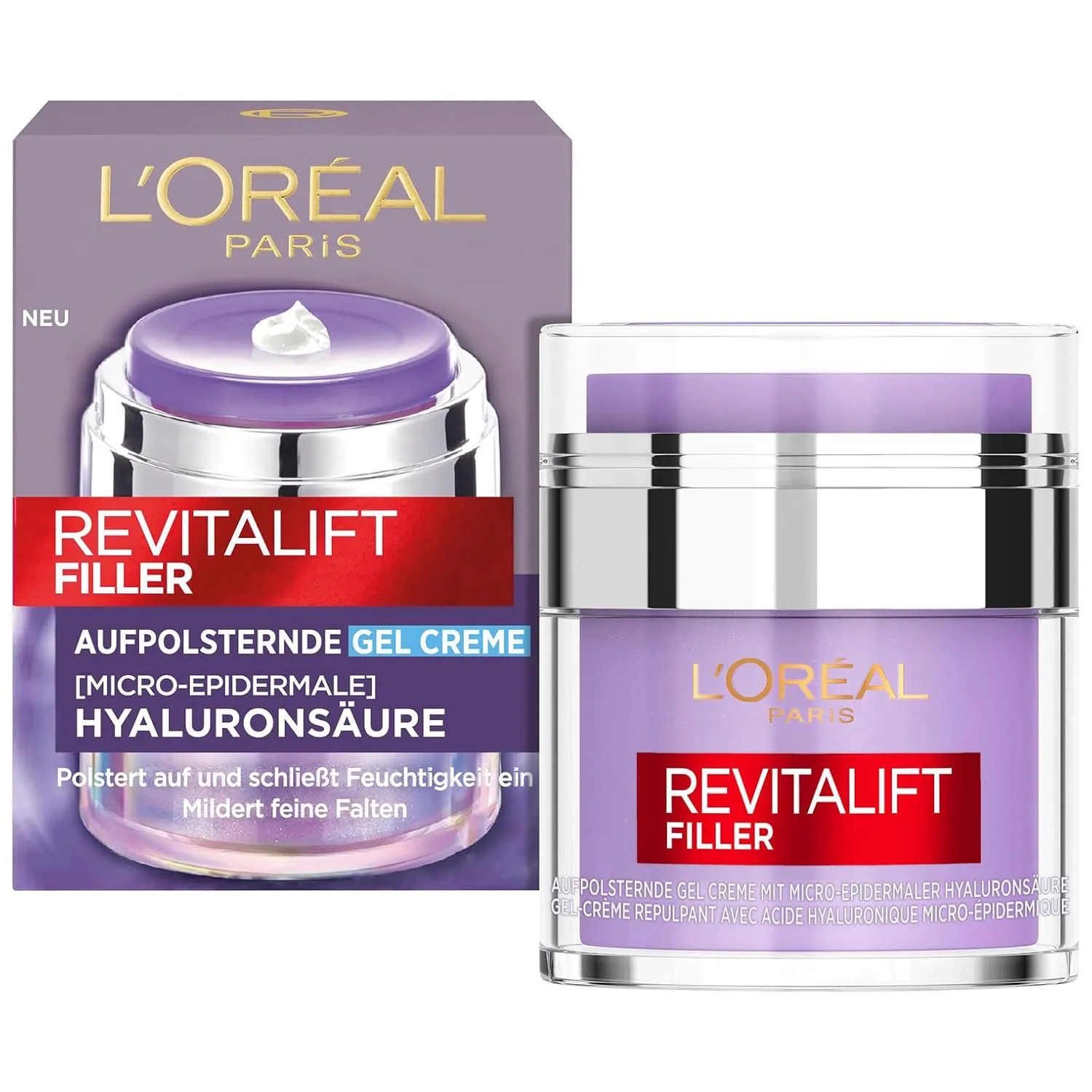 Bild von L'Oréal Paris Revitalift Filler Gel-Creme für Frauen mit Hyaluronsäure und Niacinamide, 50 ml