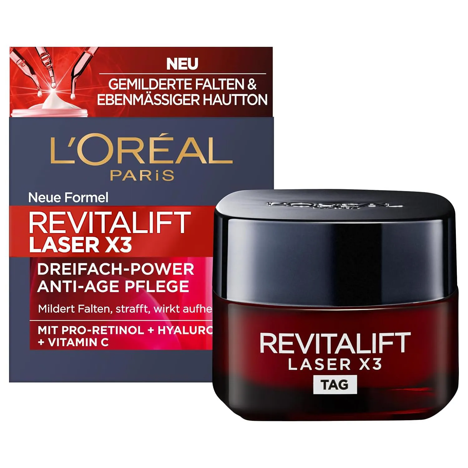 Bild von L'Oréal Paris RevitaLift Laser X3 Anti-Aging Tagescreme mit Pro-Retinol, Hyaluronsäure und Vitamin C, 50 ml
