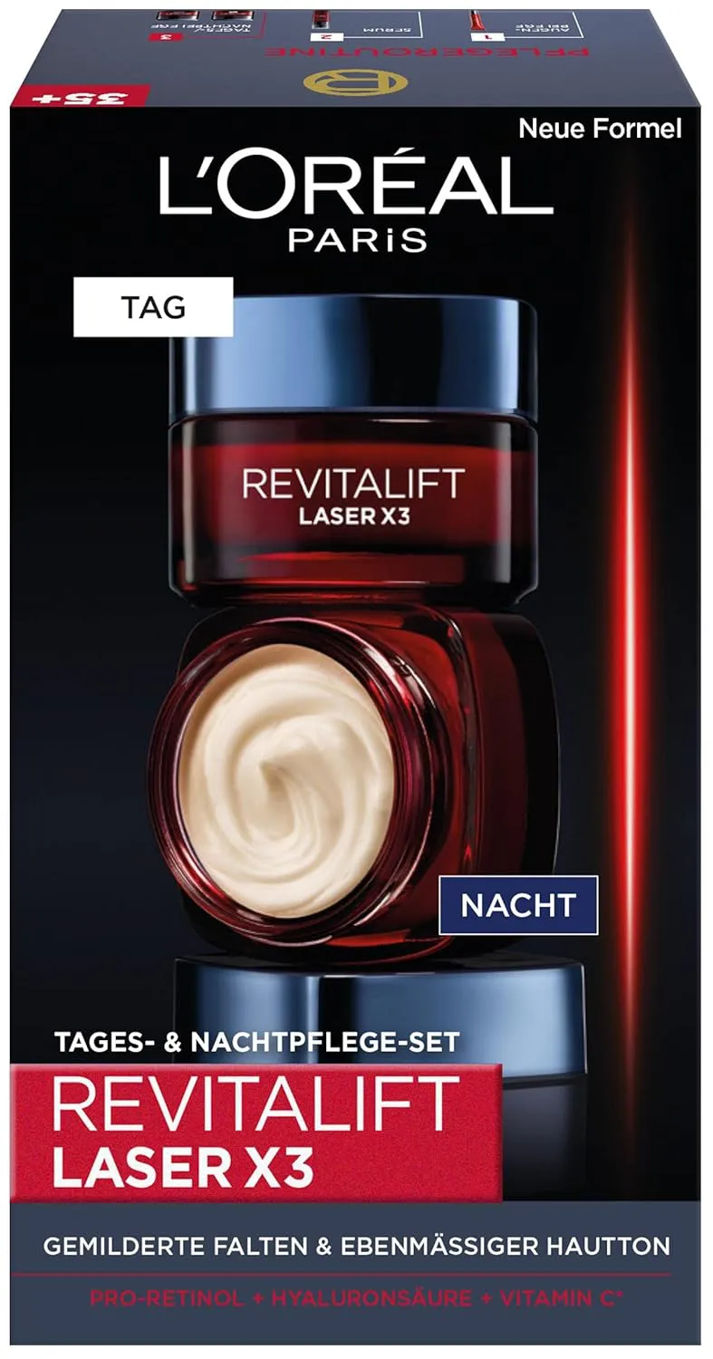Bild von L'Oréal Paris Revitalift Laser X3 Gesichtspflege Set mit Anti-Aging Tages- und Nachtpflege, 2 x 50 ml