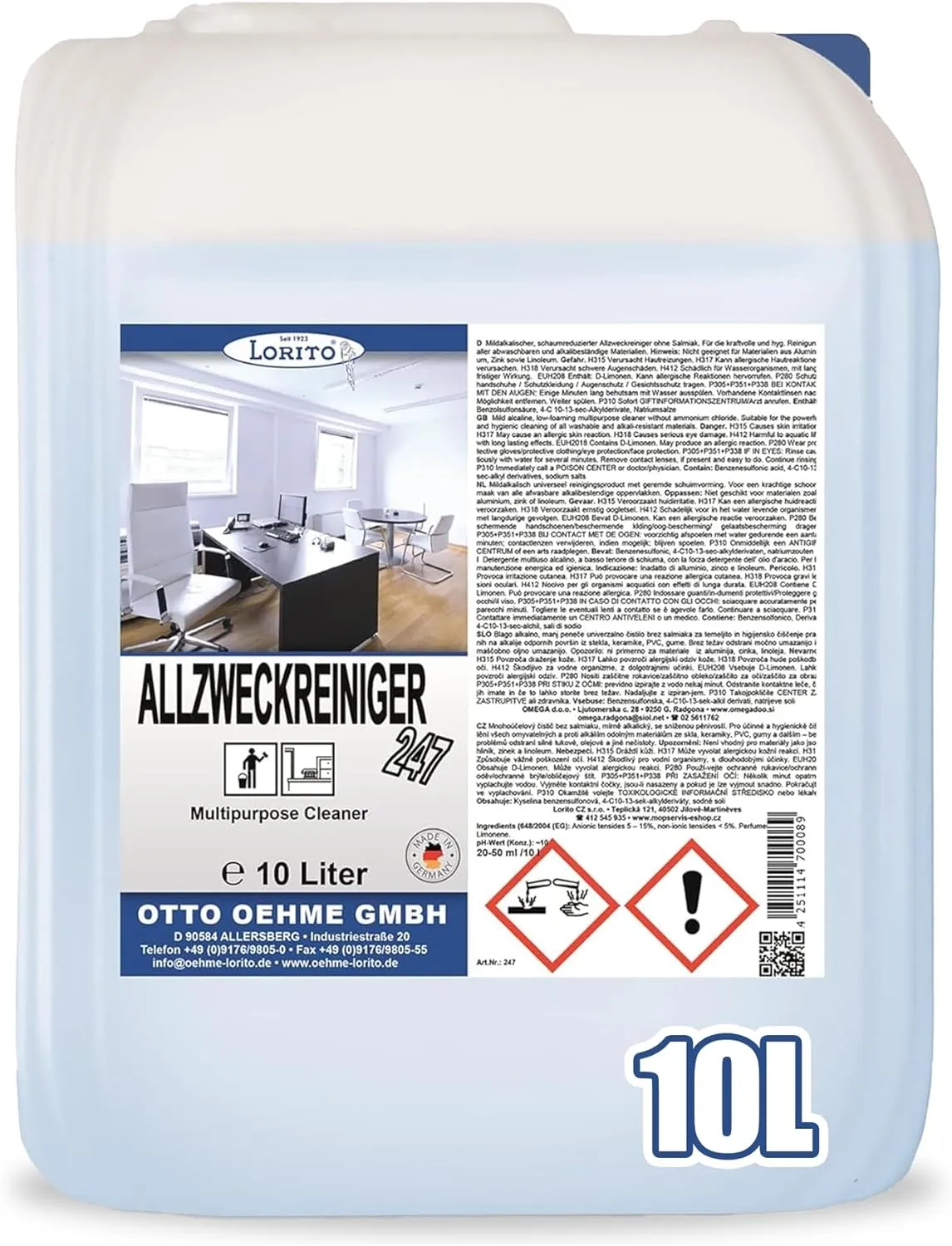 Bild von Lorito Allzweckreiniger Konzentrat mit 10 Litern, intensiver und schaumstarker Reiniger für alle Flächen, Hartböden, Wände und Fliesen