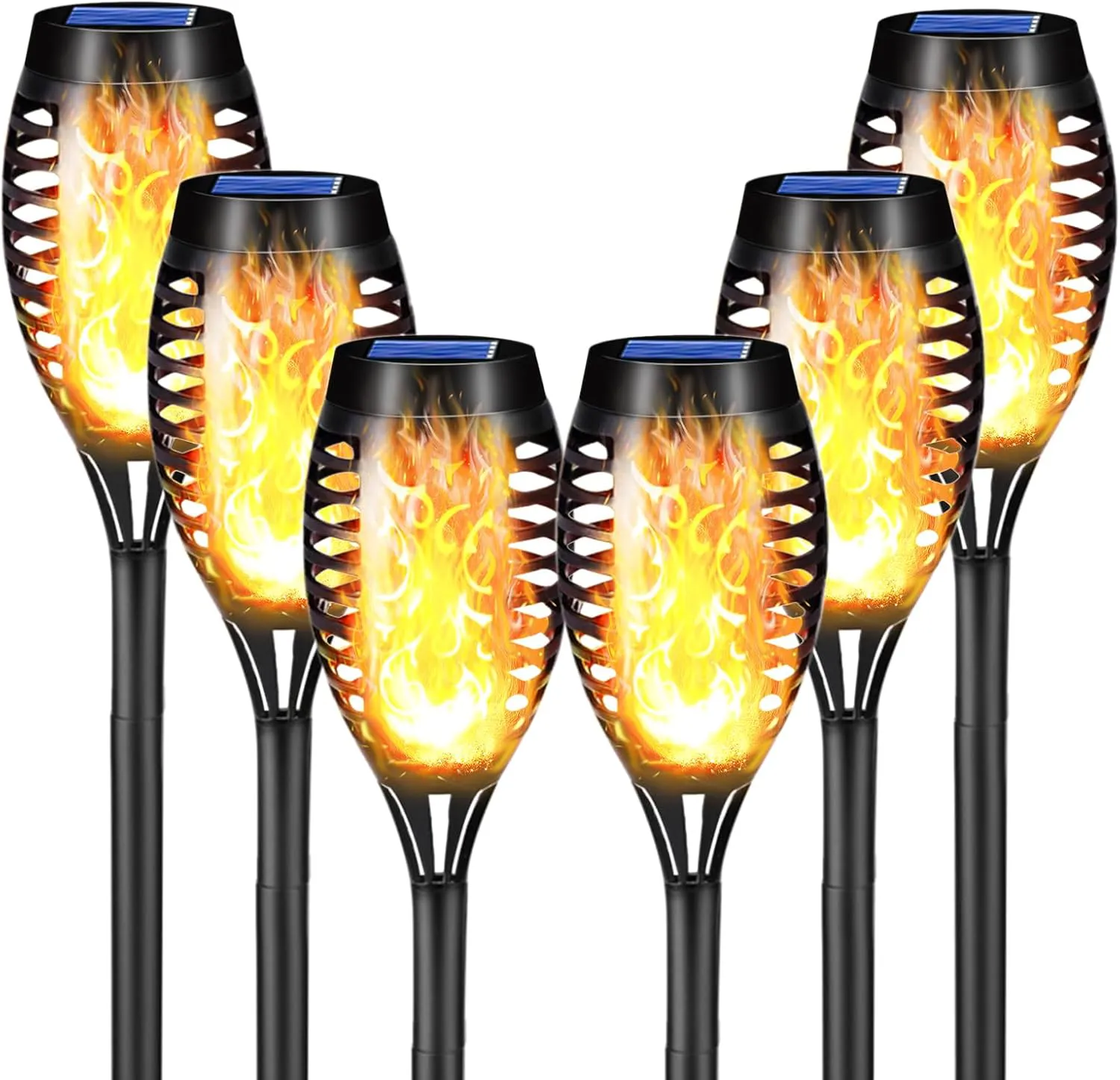 Bild von LQWELL Solarleuchten Set mit 6 Fackellichtern und 12 LEDs, wasserdicht nach IP65, für Garten und Außenbereiche mit realistischem Flammeneffekt