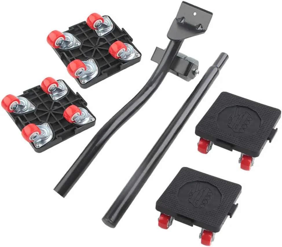 Bild von LSHK Möbelheber Set mit Verlängerungsstange und 4 Rollen, Tragkraft 400 kg, in Schwarz, 34 cm