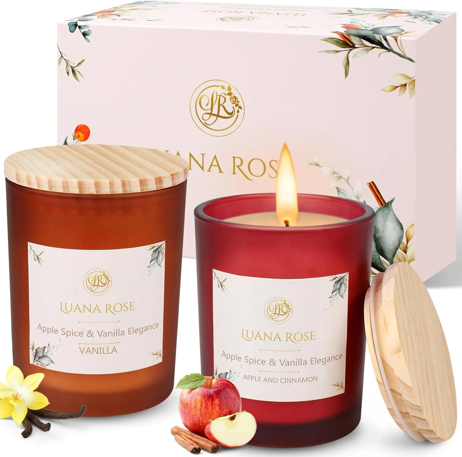 Bild von Luana Rose Duftkerzen Geschenkset mit zwei 200g Kerzen aus 100% natürlichem Sojawachs und ätherischen Ölen für Aromatherapie