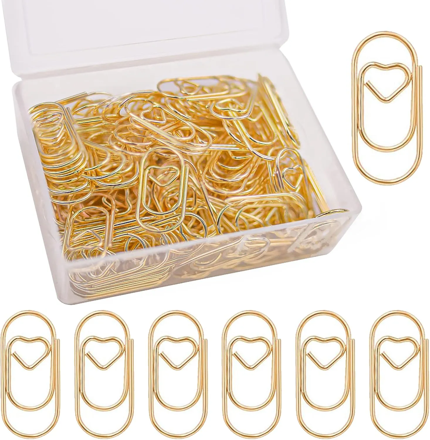 Bild von Luckaide Herz Büroklammern Set mit 130 goldenen Klammern und transparenter Box
