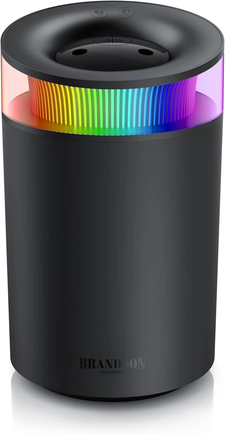 Bild von Luftbefeuchter mit 2,5 Litern, leise, 7 LED Farben, 2 Dampfausgänge, integriertes Aromaöl Fläschchen, geeignet für Räume bis 20 m², in Schwarz