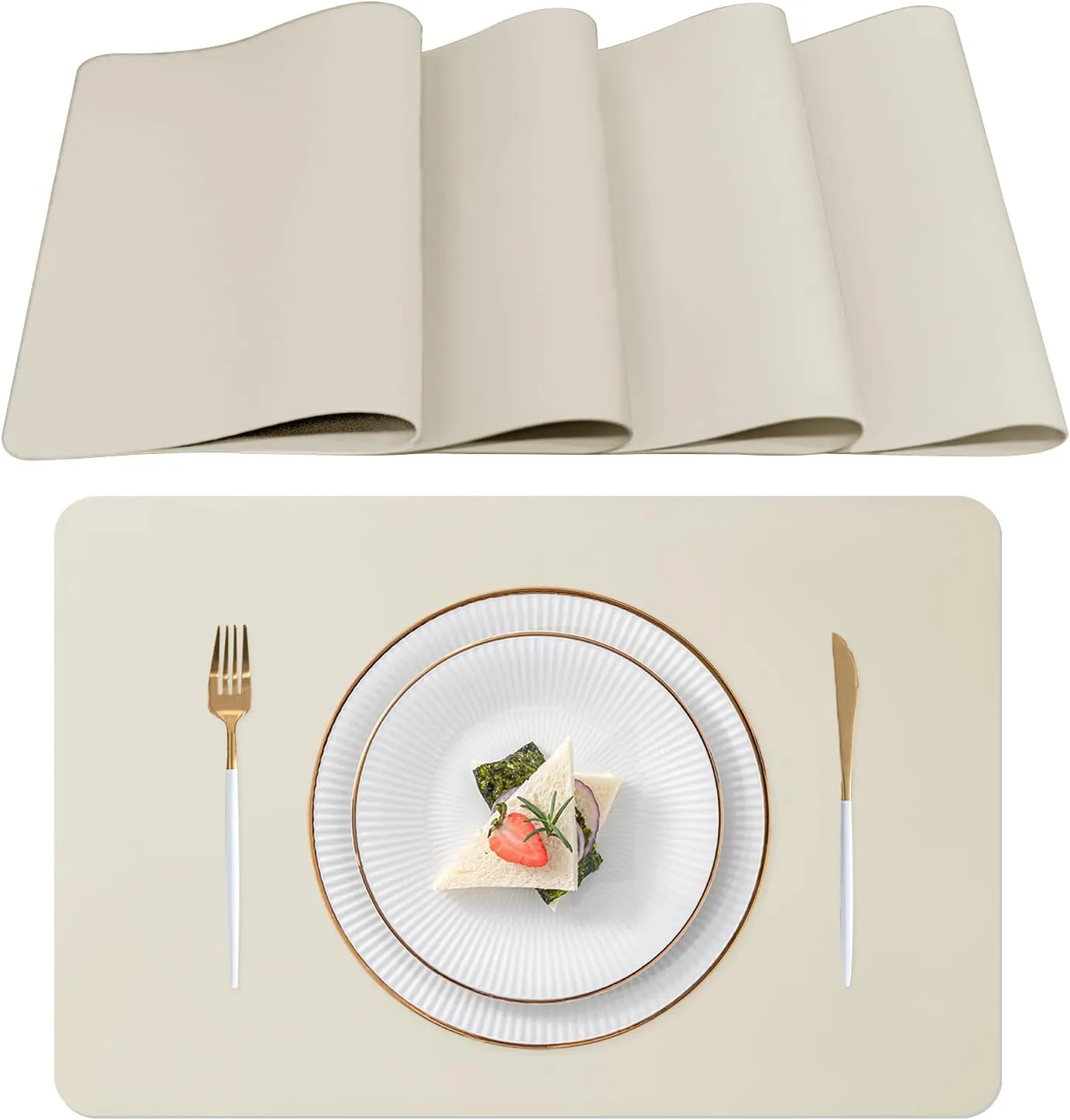 Bild von Lumaca Set mit 4 abwaschbaren Tischsets in Beige, hitzebeständig und rutschfest für Küchentisch und Restaurants