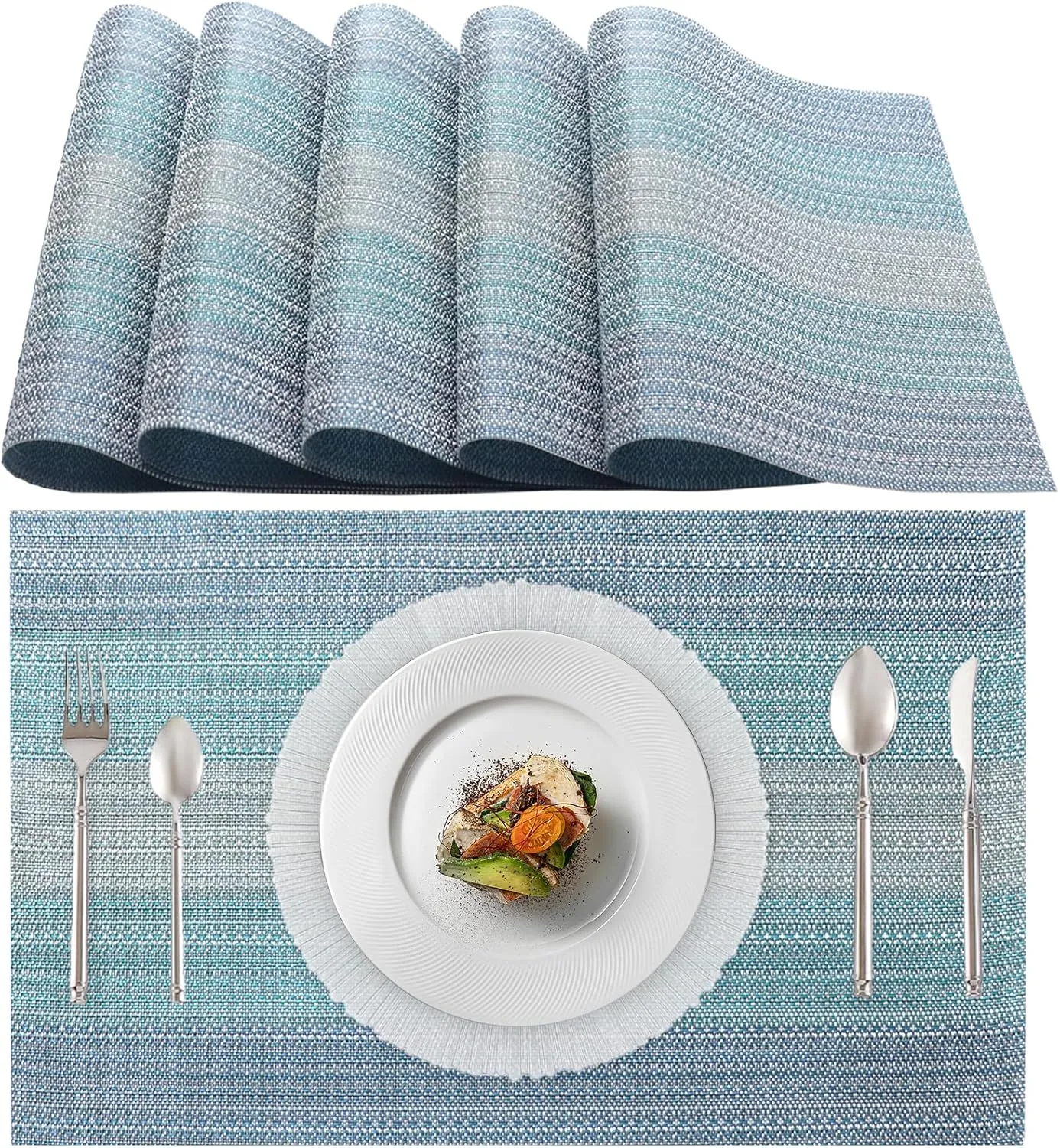 Bild von Lumaca Set mit 6 abwaschbaren Tischsets in Himmelblau, rutschfest und hitzebeständig