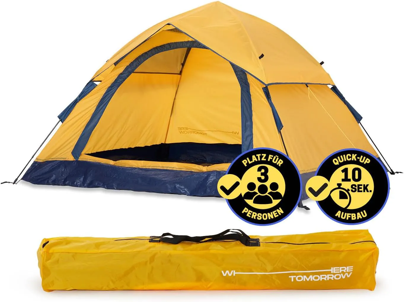 Bild von Lumaland Pop Up Zelt für 2-3 Personen, wasserdicht und windgeschützt, ideal für Trekking und Festivals, mit zwei Eingängen und einer Größe von 210x190x110 cm
