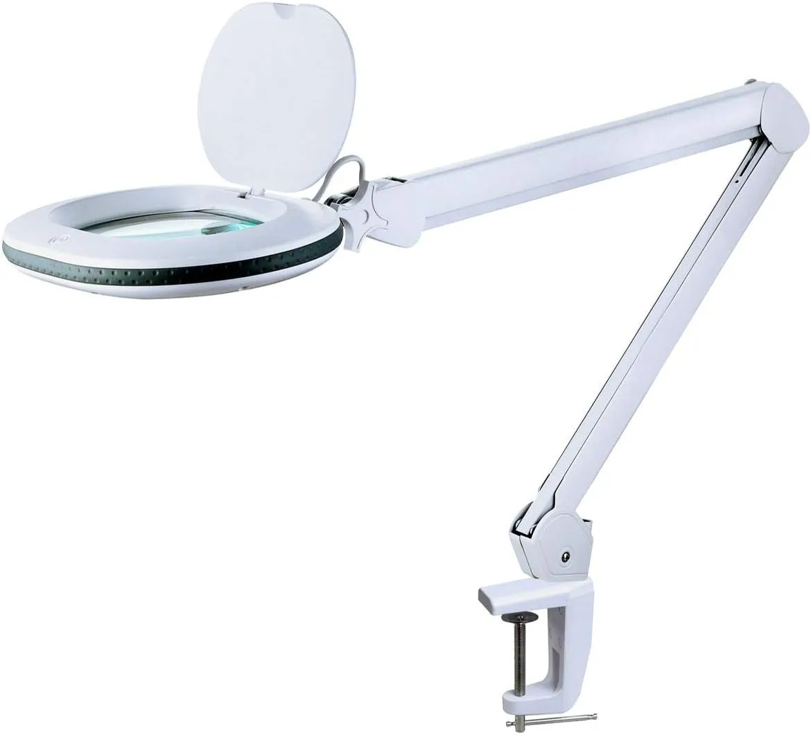 Bild von Lumeno 8613GR Lupenleuchte mit ovaler Linse 110x150 mm, 60 dimmbaren LEDs und 3 Dioptrien, ideal für Lesen, Kosmetik und Löten