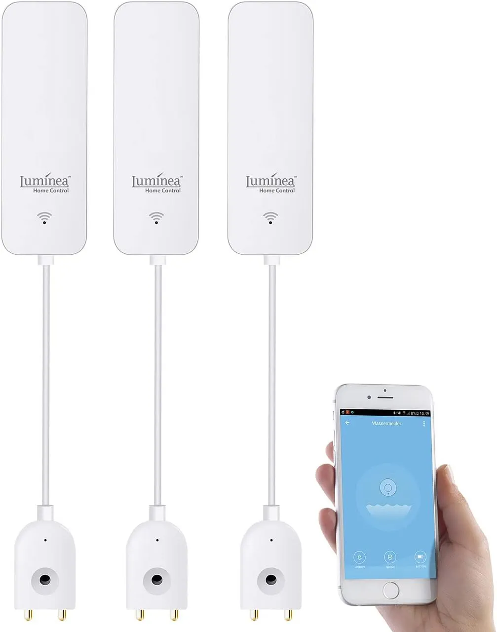 Bild von Luminea Home Control 3er-Set ZigBee Wassermelder mit 2 Jahren Batterielaufzeit und App Steuerung