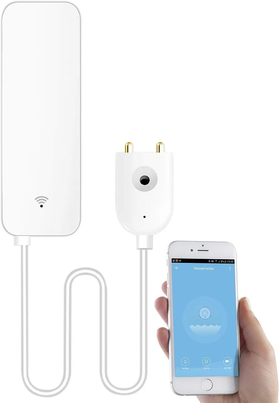 Bild von Luminea Home Control WLAN Wassermelder mit externem Sensor und App, kompatibel mit Alexa, bis zu 2 Jahre Batterielaufzeit