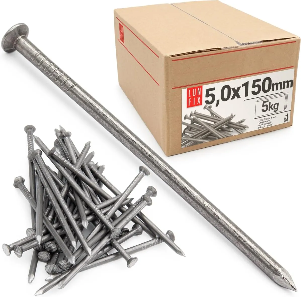 Bild von Lun Fix Drahtstifte 5 kg mit 160 unverzinkten Holznägeln, 150 mm lang und Senkkopf
