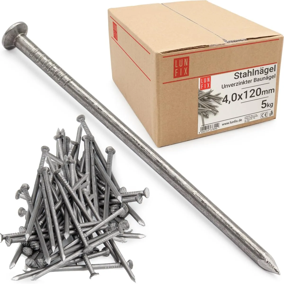 Bild von Lun Fix Stahlnägel 4,0 x 120 mm unverzinkt im 5 kg Pack für Bauarbeiten und Tischlerarbeiten