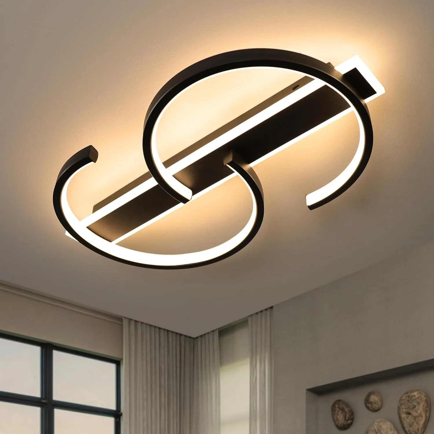 Bild von LUOLONG dimmbare LED Deckenleuchte in Schwarz mit 35 Watt und Fernbedienung, 40 cm Durchmesser, ideal für Wohnzimmer und Büro