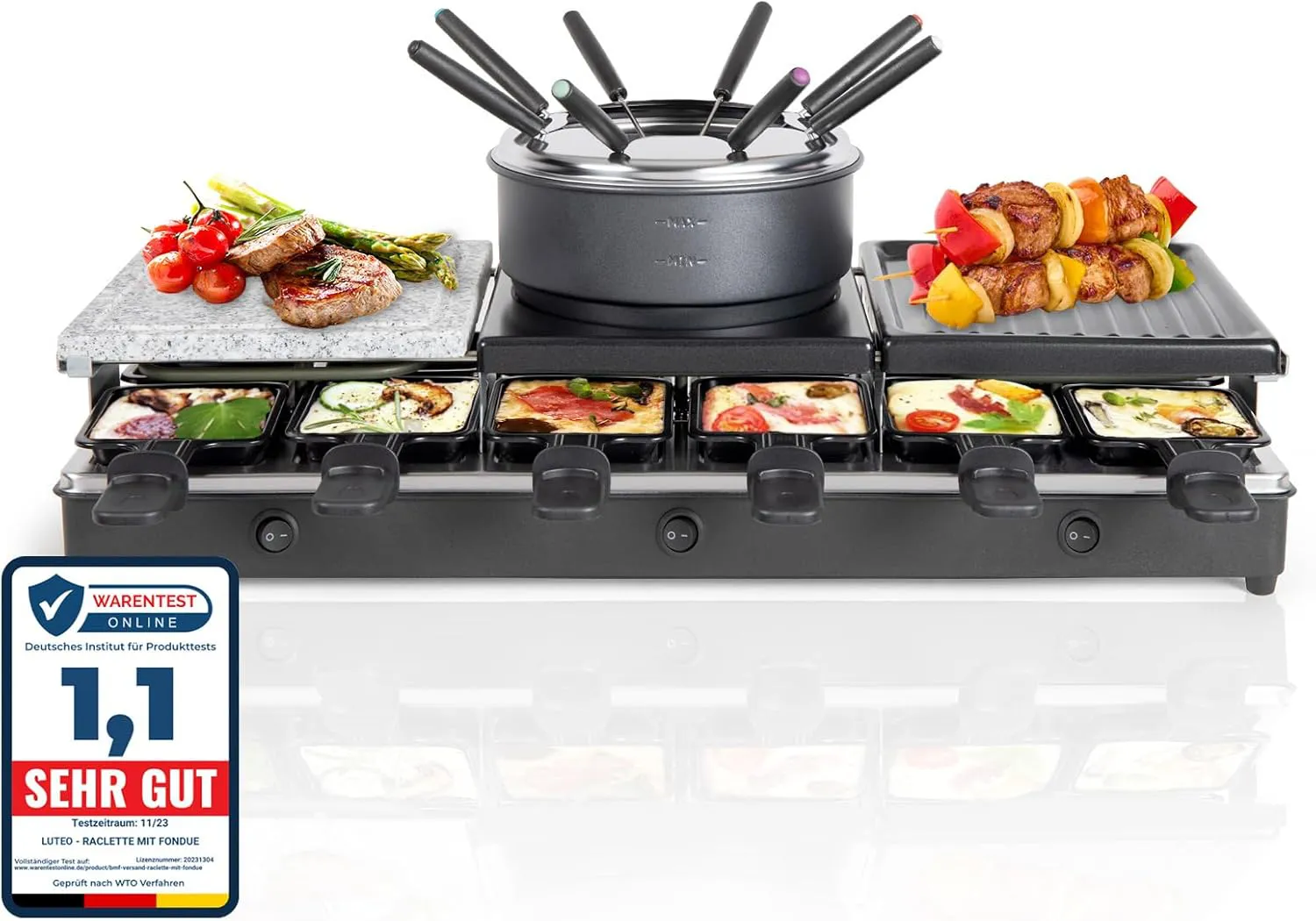 Bild von LUTEQ Raclette und Fondue Set für 12 Personen mit abnehmbarer Grillplatte und Mini Crepes Maker