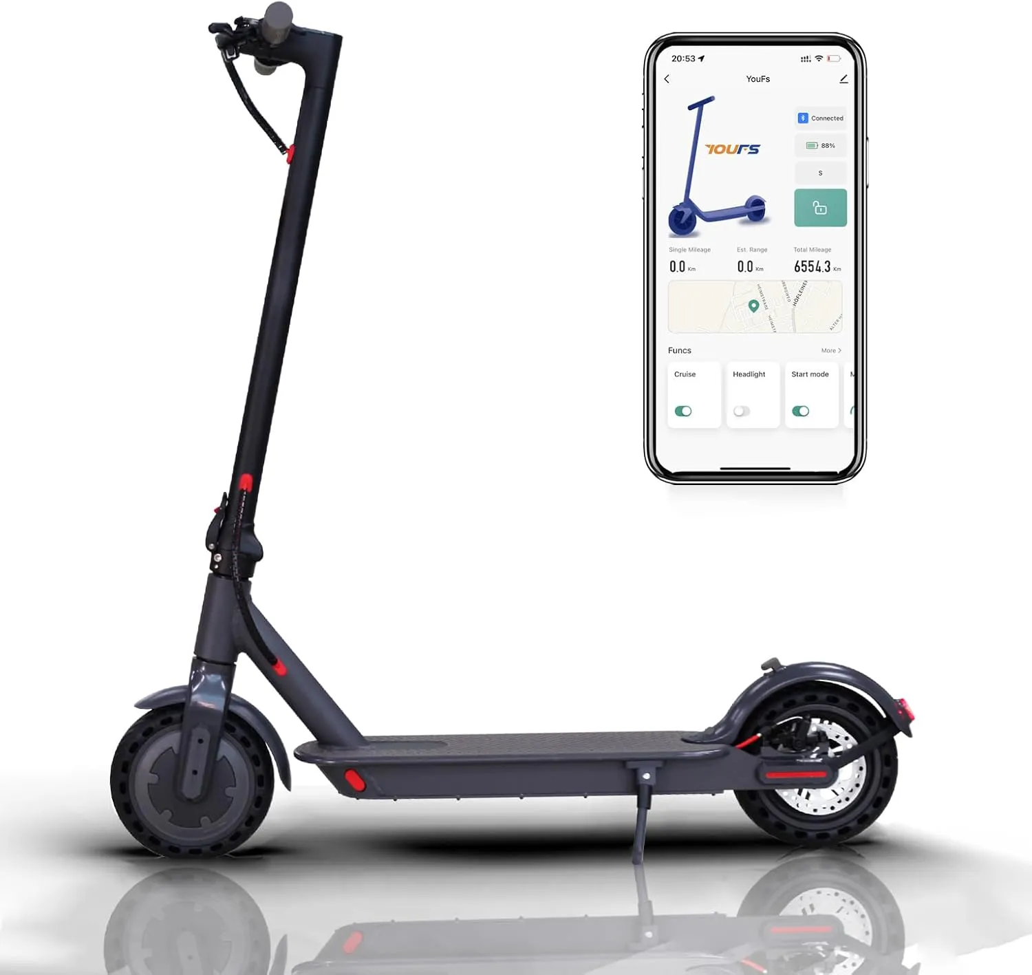 Bild von LuvTour Elektroroller mit App und LED Display, faltbar, mit 7,5 Ah Li-Ion Akku und einer Reichweite von bis zu 25 km, für bis zu 120 kg belastbar
