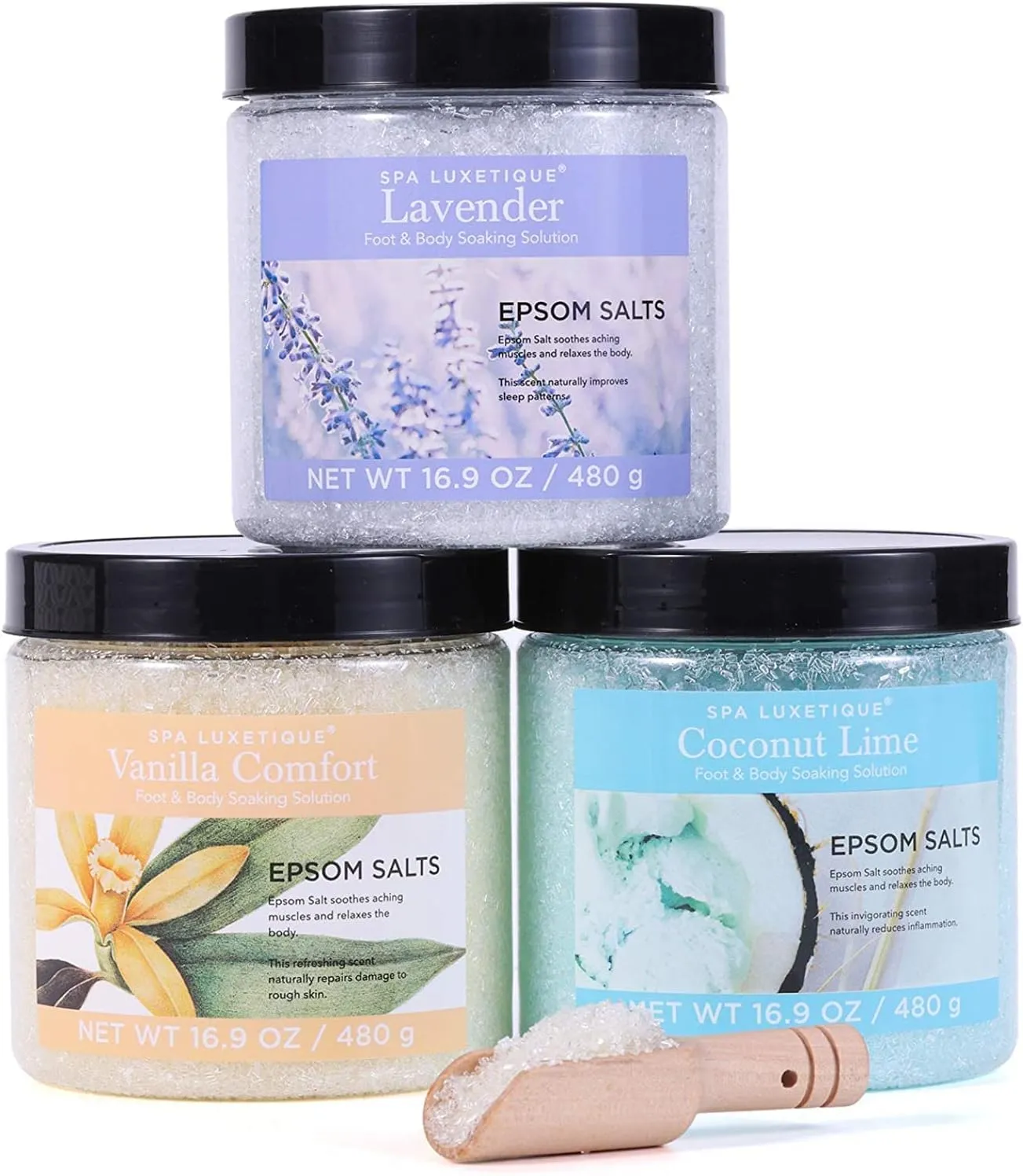 Bild von LUXETIQUE Badesalz Geschenkset mit 3 ätherischen Ölen, 3er Pack à 480 g