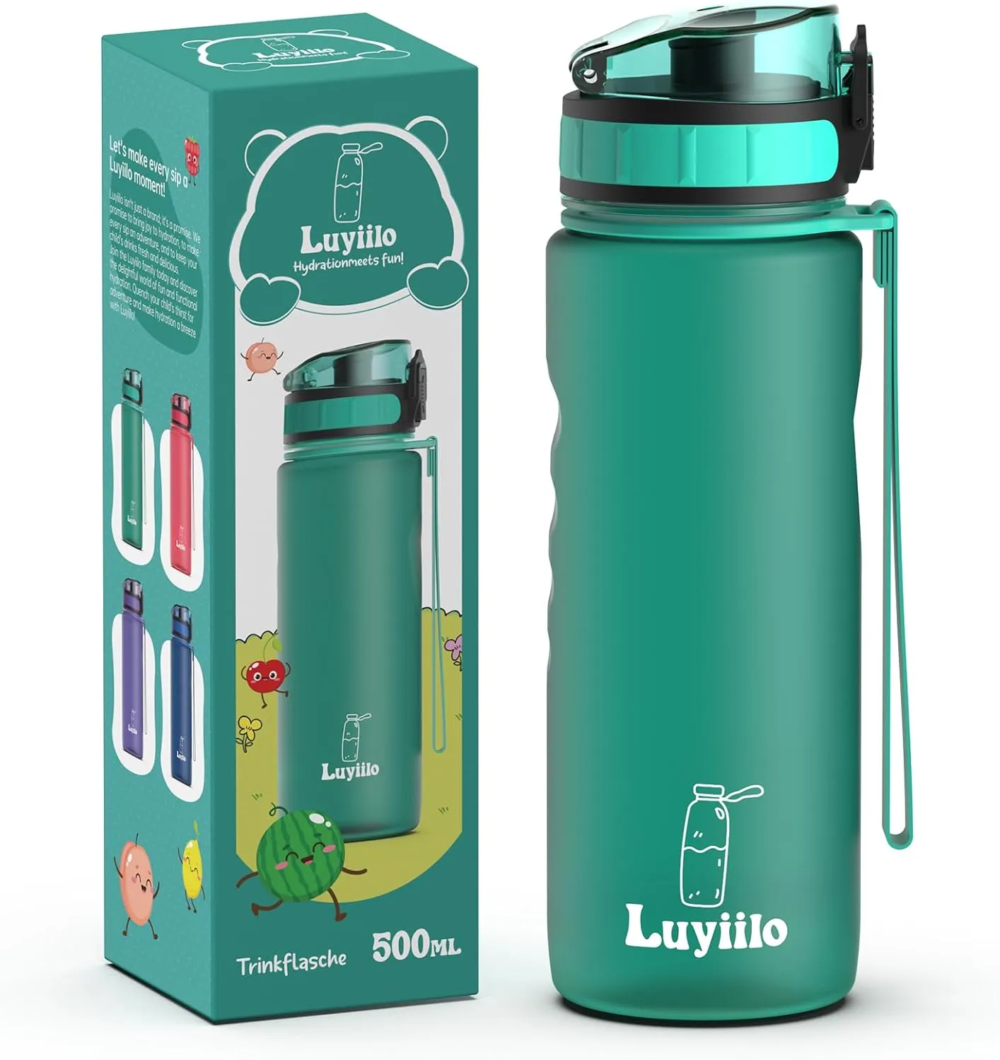 Bild von Luyiilo 500 ml Auslaufsichere Trinkflasche für Kinder mit Fruchteinsatz in Grün