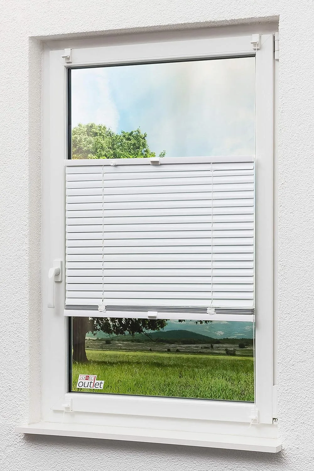 Bild von LYSEL Aluminium Klemmjalousie in Weiß mit den Maßen 60 cm x 130 cm, frei verschiebbar