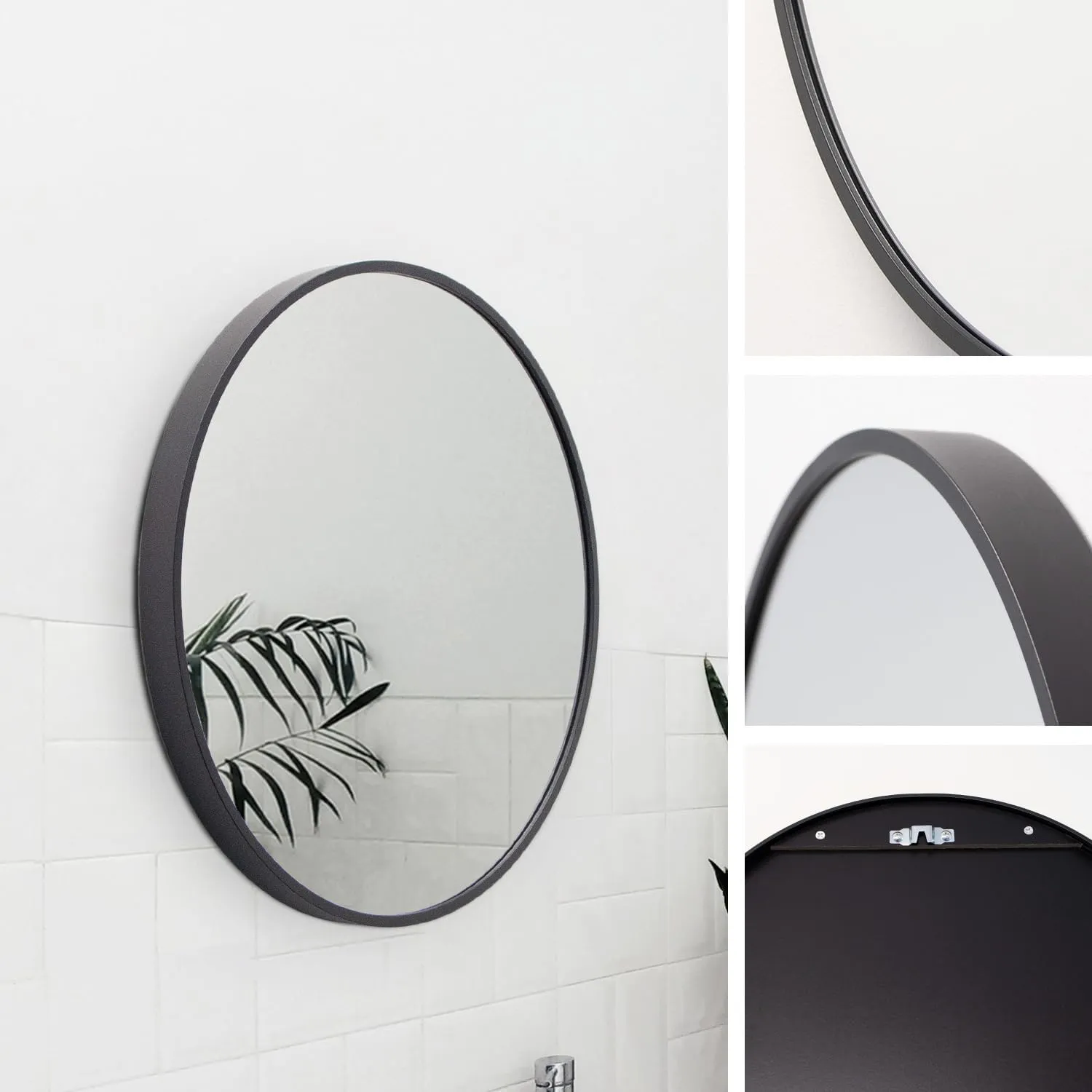 Bild von M MERCEO runder Wandspiegel mit 50 cm Durchmesser und schwarzem Aluminiumrahmen, ideal für Bad, Flur und Wohnzimmer